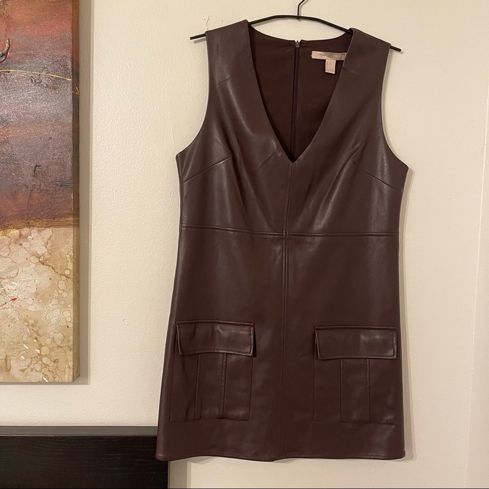faux leather v neck dress
